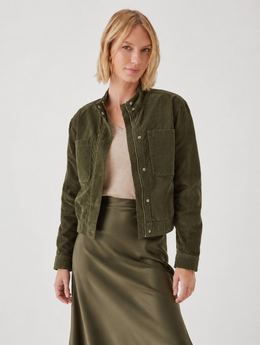 Pact Modern Corduroy Bomber Jacket Olive Green Organic Cotton XL NWT